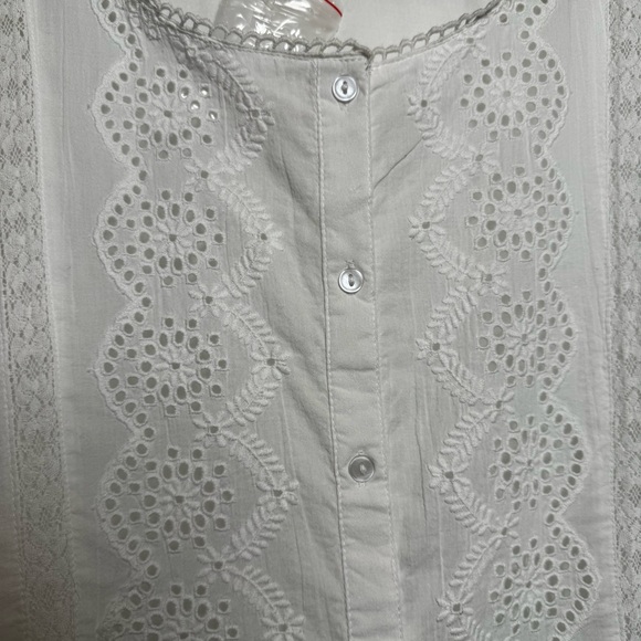 Sundance Art of Eyelet 100% Cotton Top XL Boho Prairie Coastal Lace Peplum NWOT - Picture 7 of 13